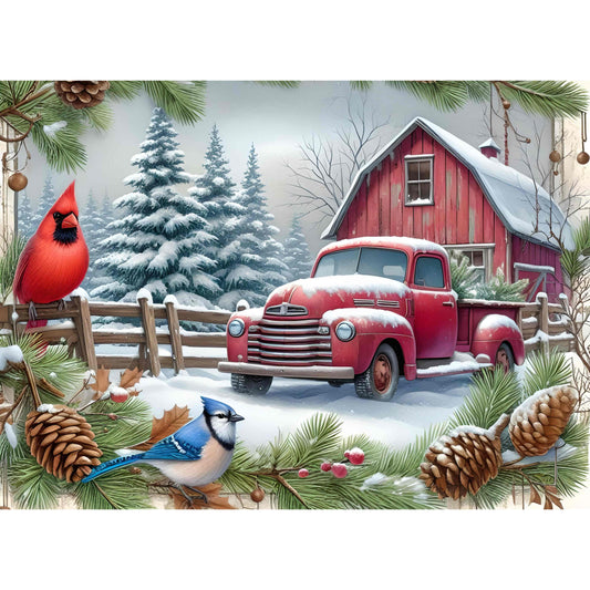 Red Truck, Barn & Cardinal Canvas