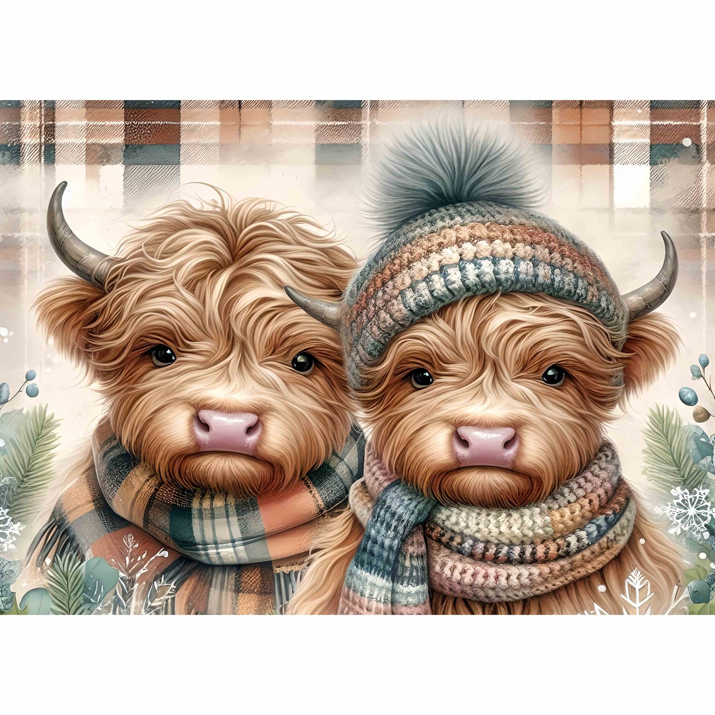 Highland Cow Winter Couple Canvas