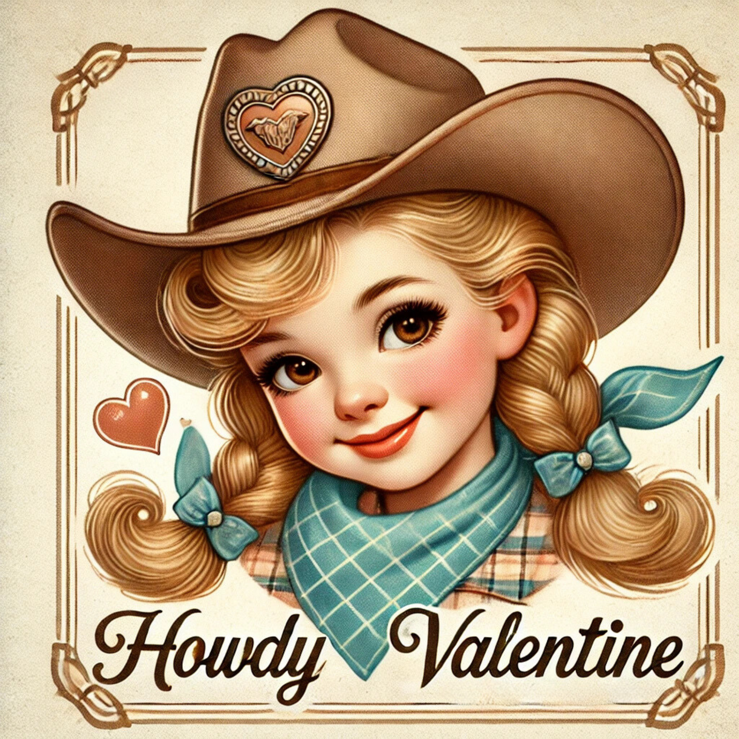 Valentine - Cowgirl - Blue Bandana Fabric Canvas