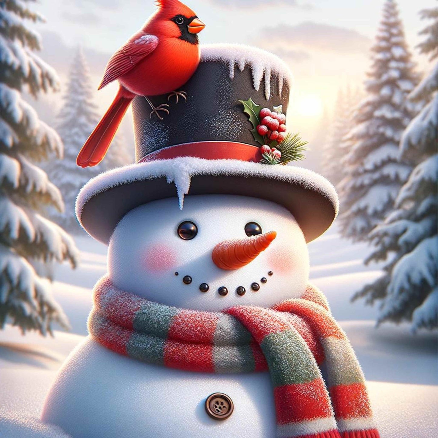 Snowman with Cardinal on Hat