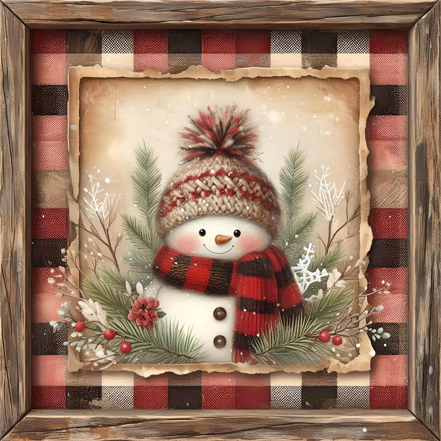 Snowman in Plaid Frame