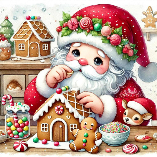 Santa with Gingerbread House Canvas