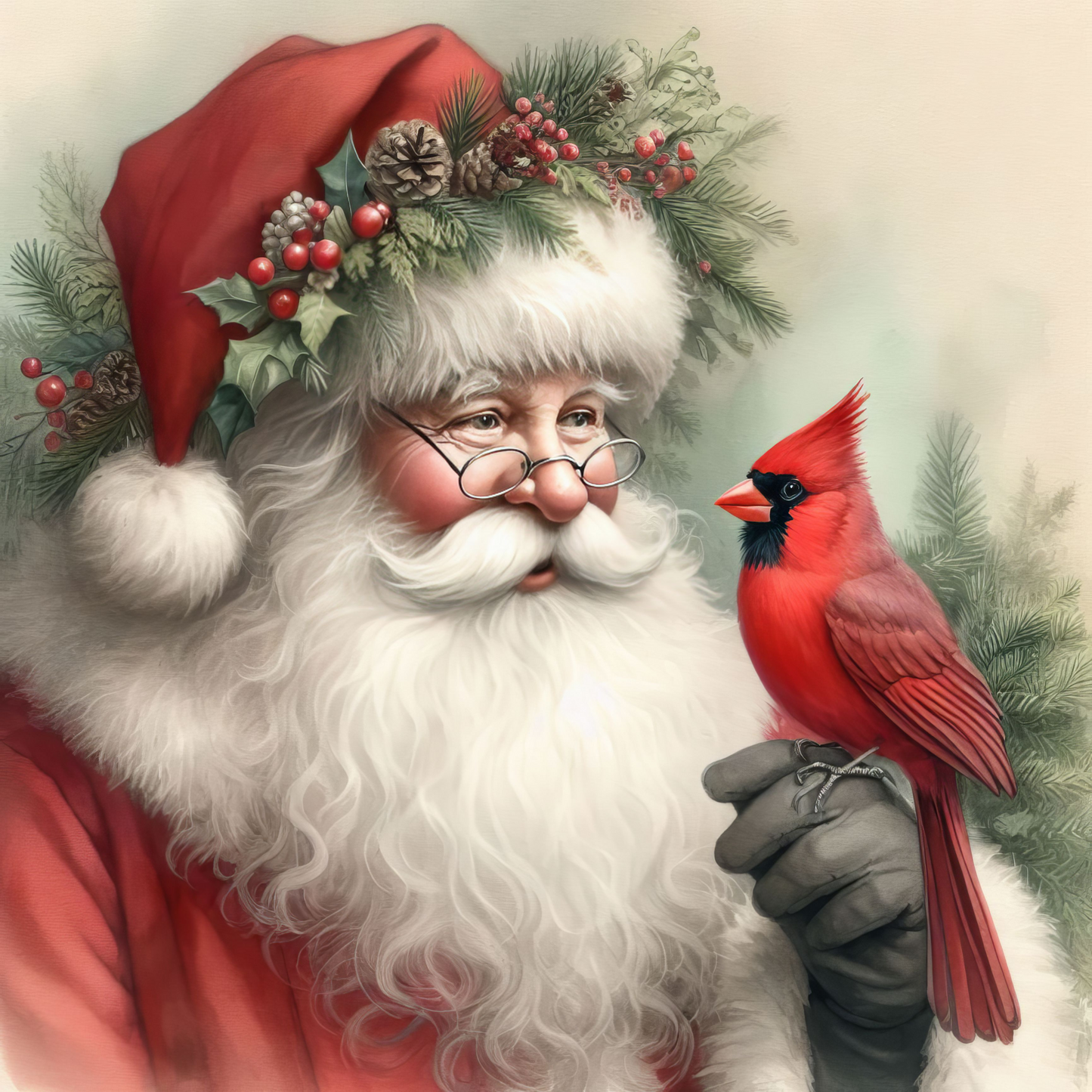 Santa with Cardinal Canvas