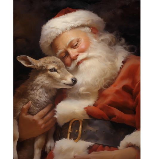 Santa Realistic with Reindeer Canvas