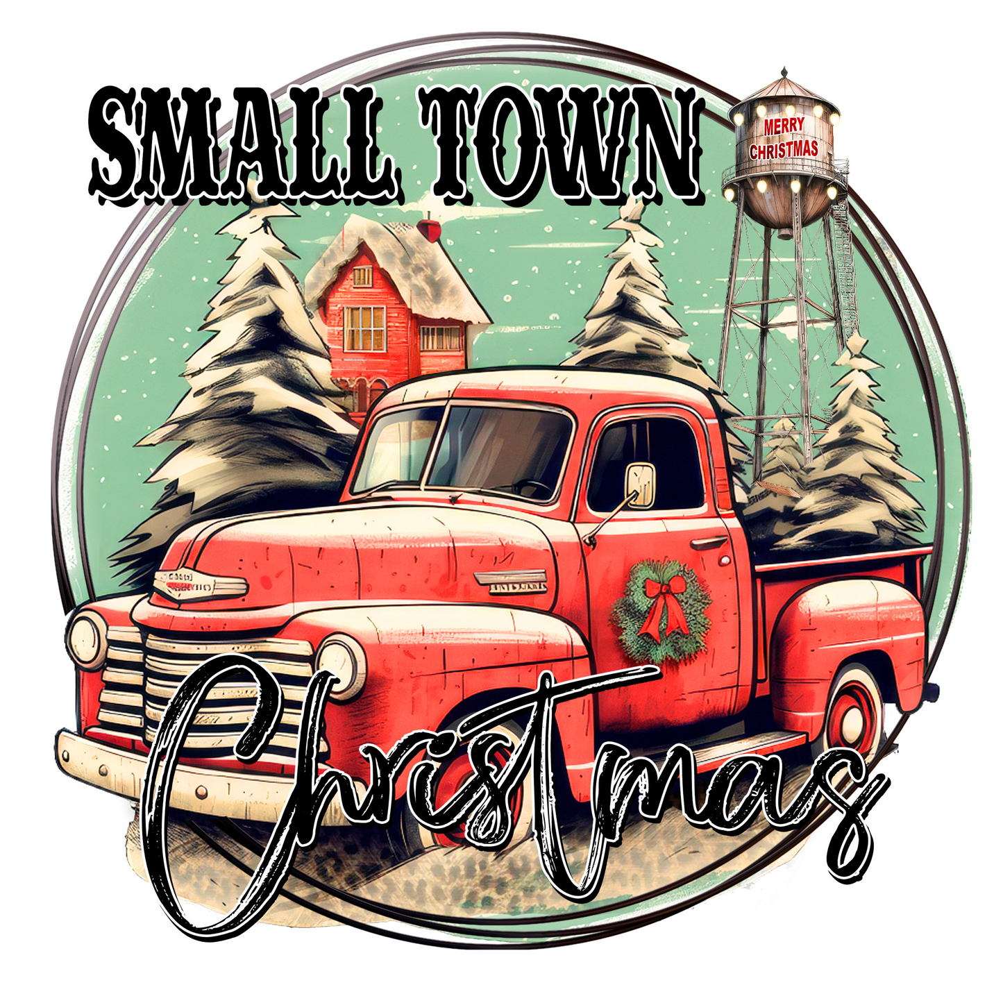 Small Town Christmas Red Truck Canvas