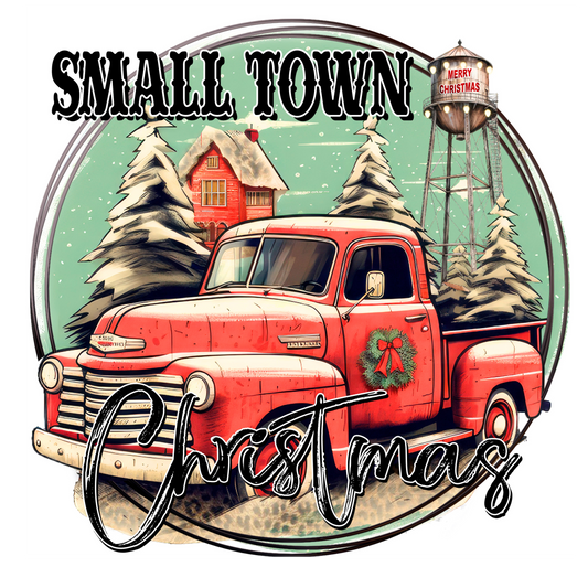 Small Town Christmas Red Truck Canvas