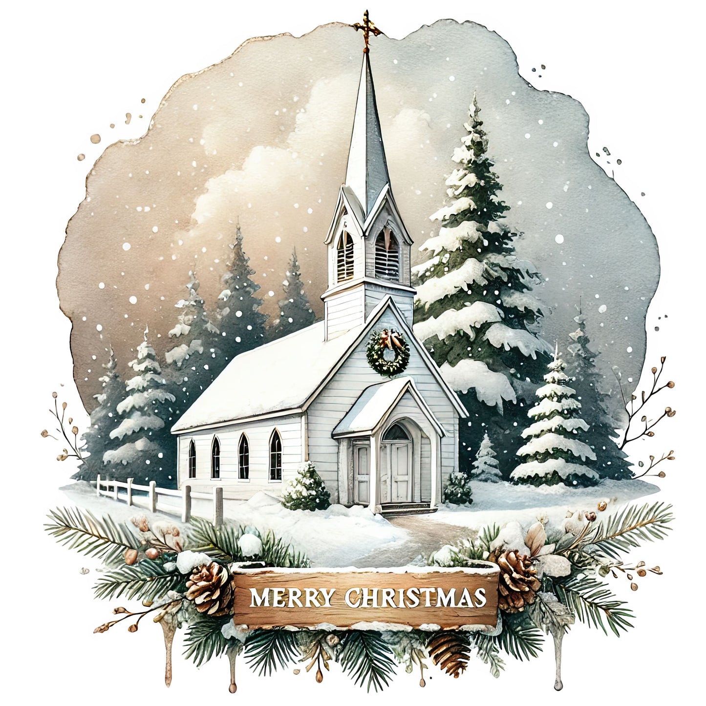 White Church Merry Christmas