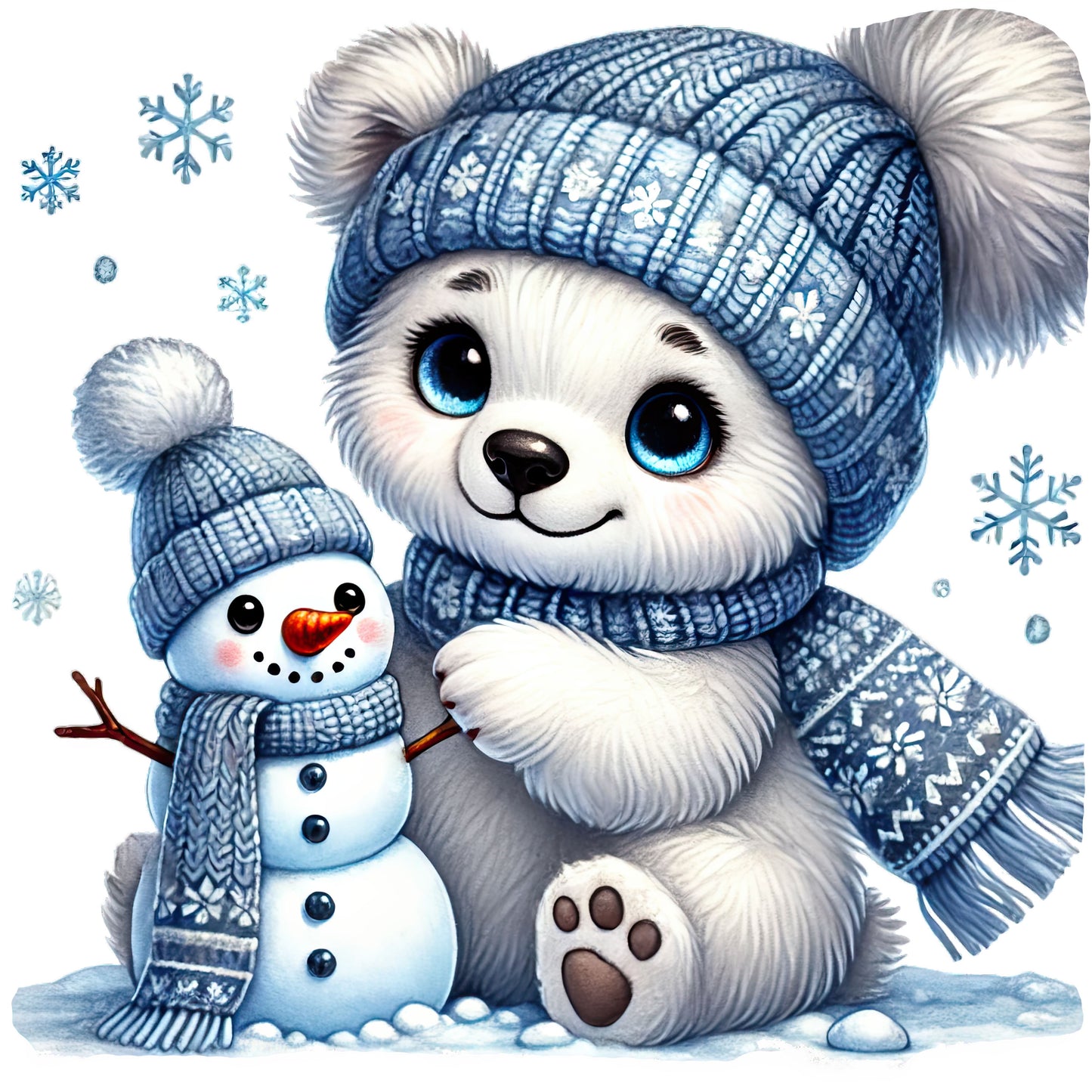 Polar Bear With Snowman Canvas