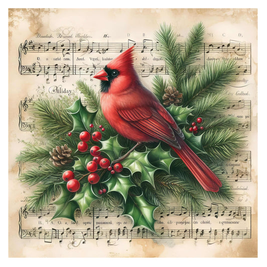 Cardinal on Sheet Music Canvas