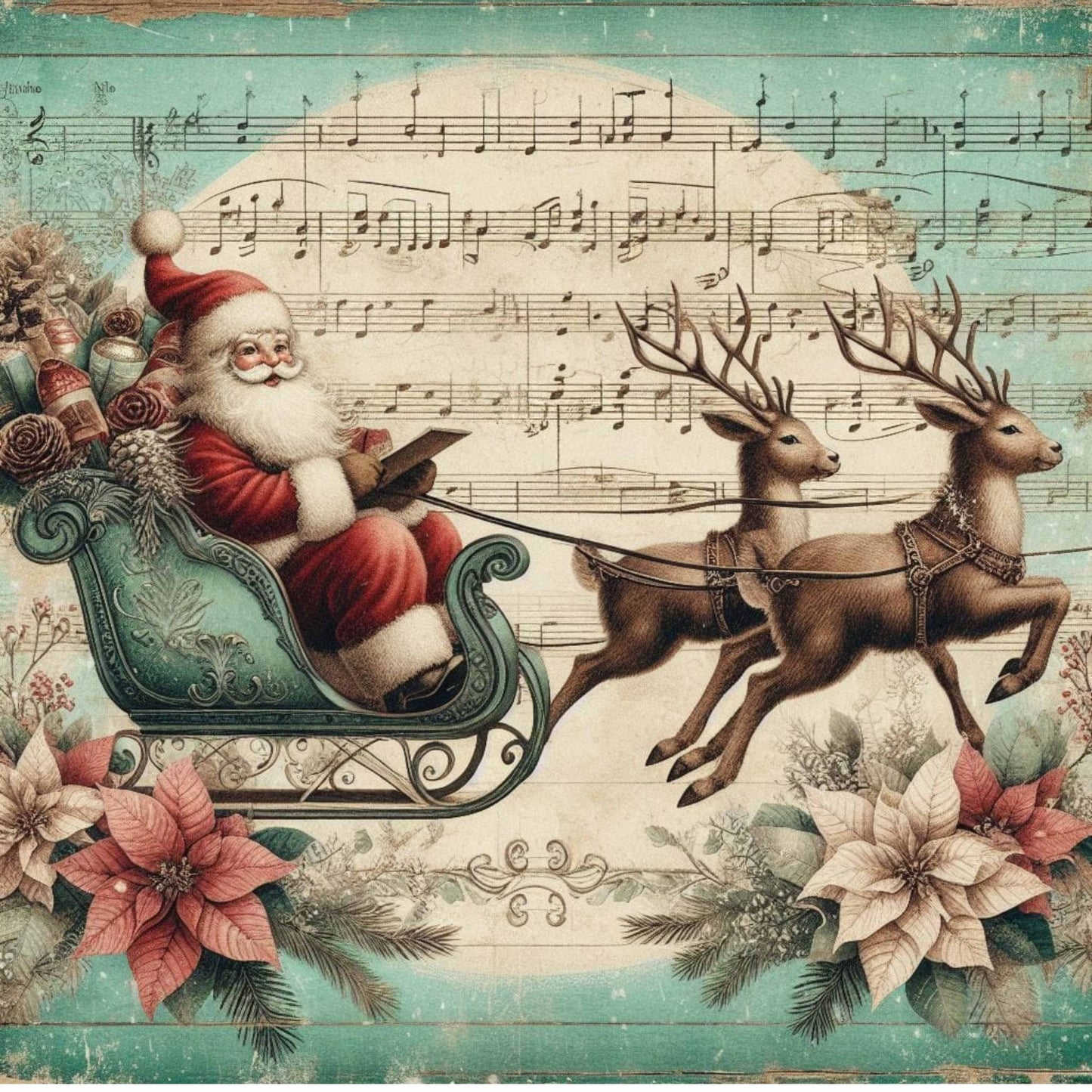 Santa & Reindeer Flying Canvas