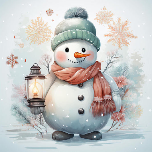 Snowman with Lantern Canvas