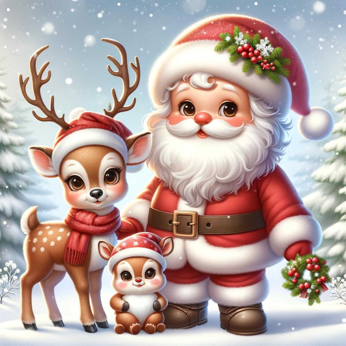 Santa with Reindeer Canvas