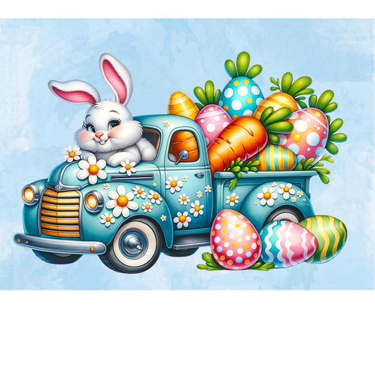 Easter - Bunny in Blue Truck Fabric Canvas