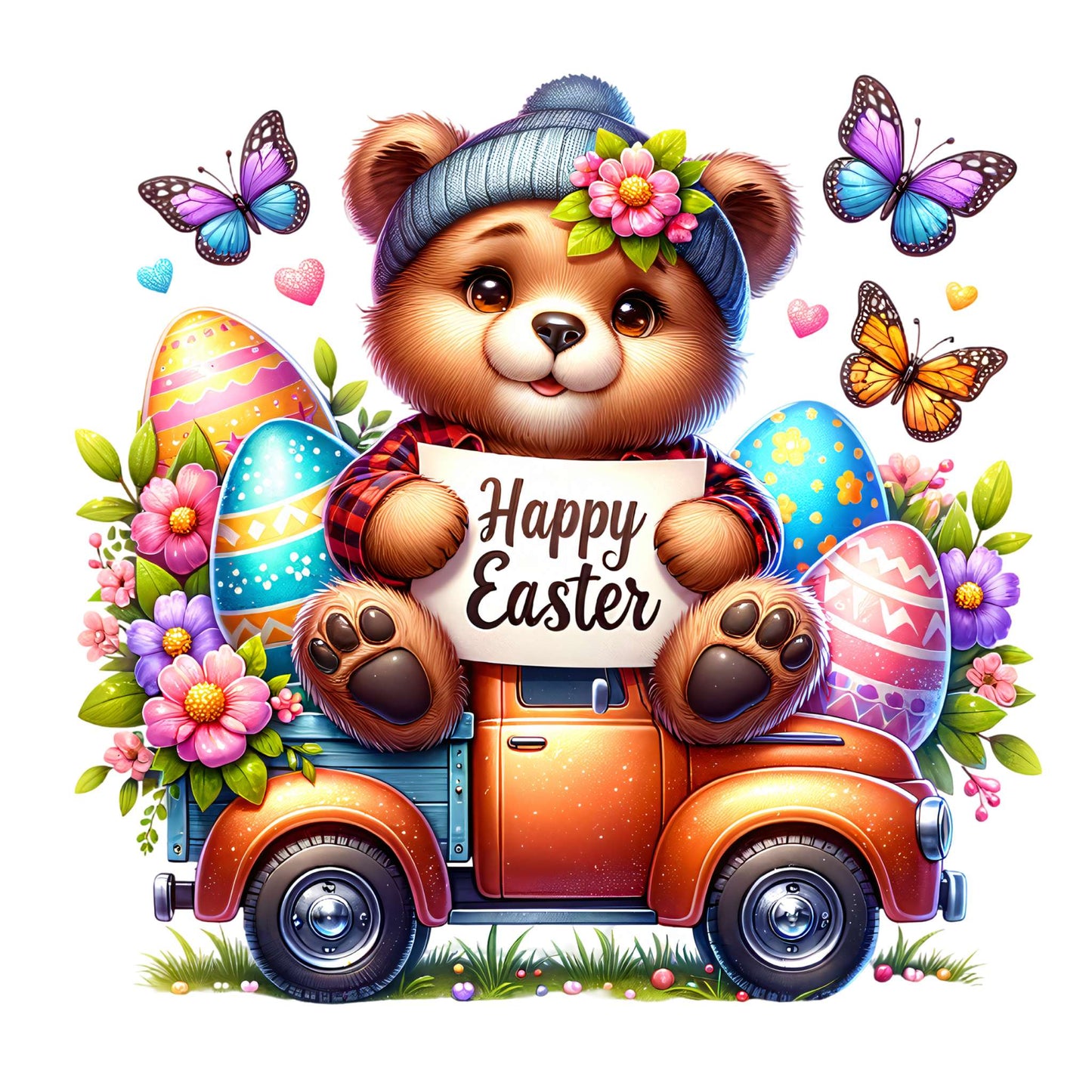 Easter - Easter Bear in Truck Fabric Canvas