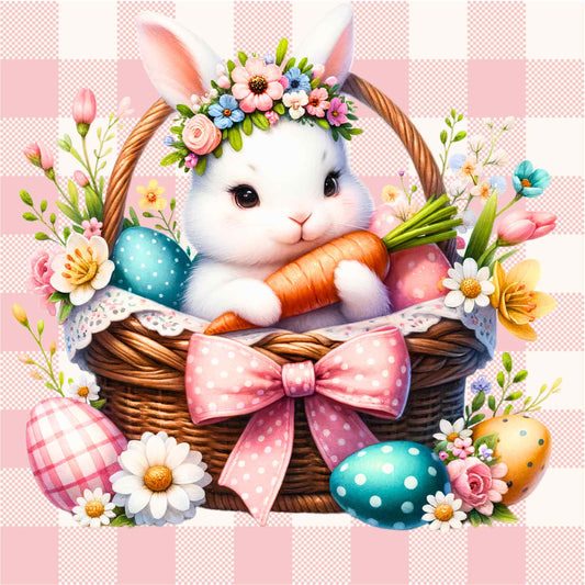 Easter - Bunny in Easter Basket Fabric Canvas