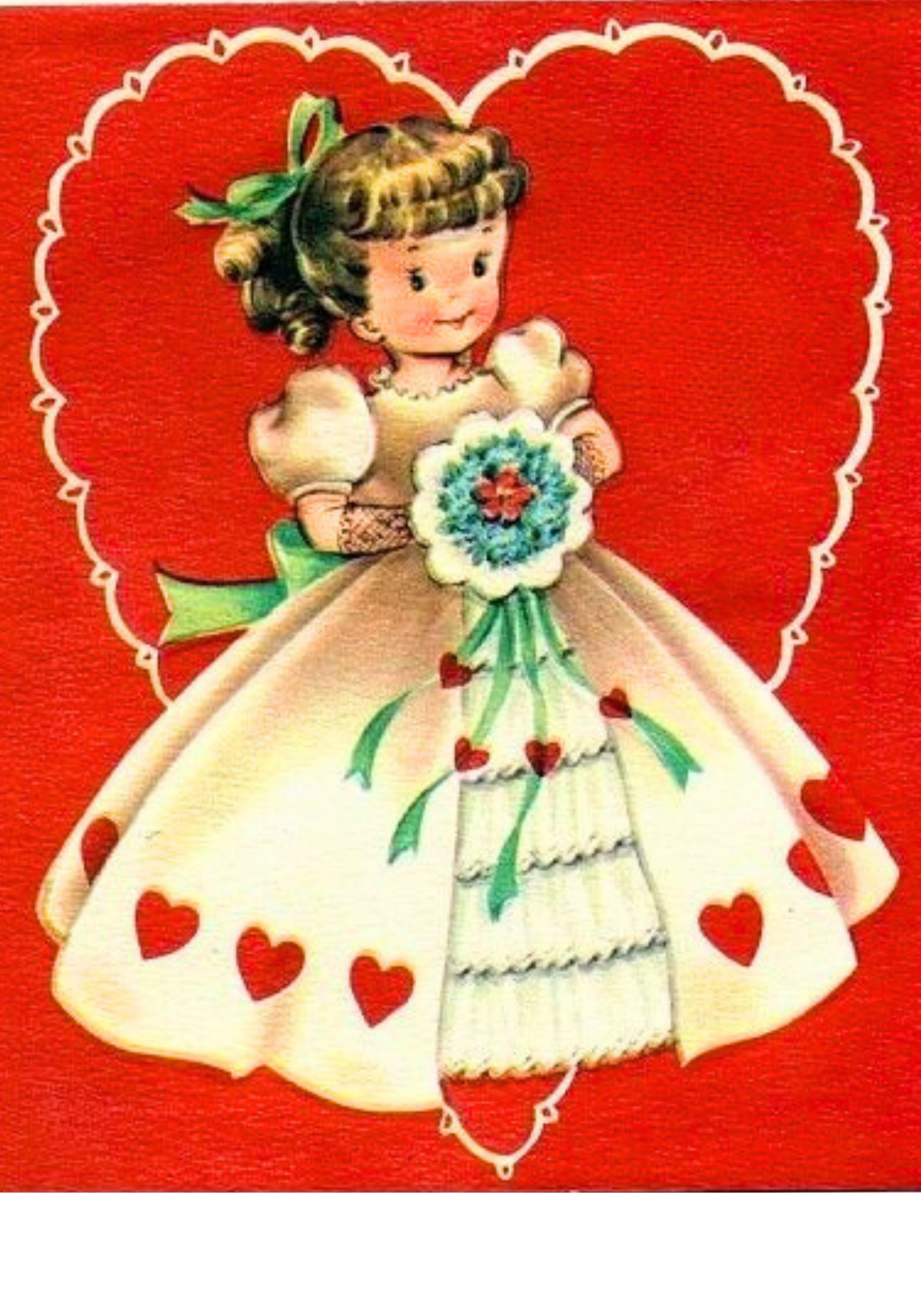 Valentine's Day - Heart Shaped Vintage Girl Fabric Canvas