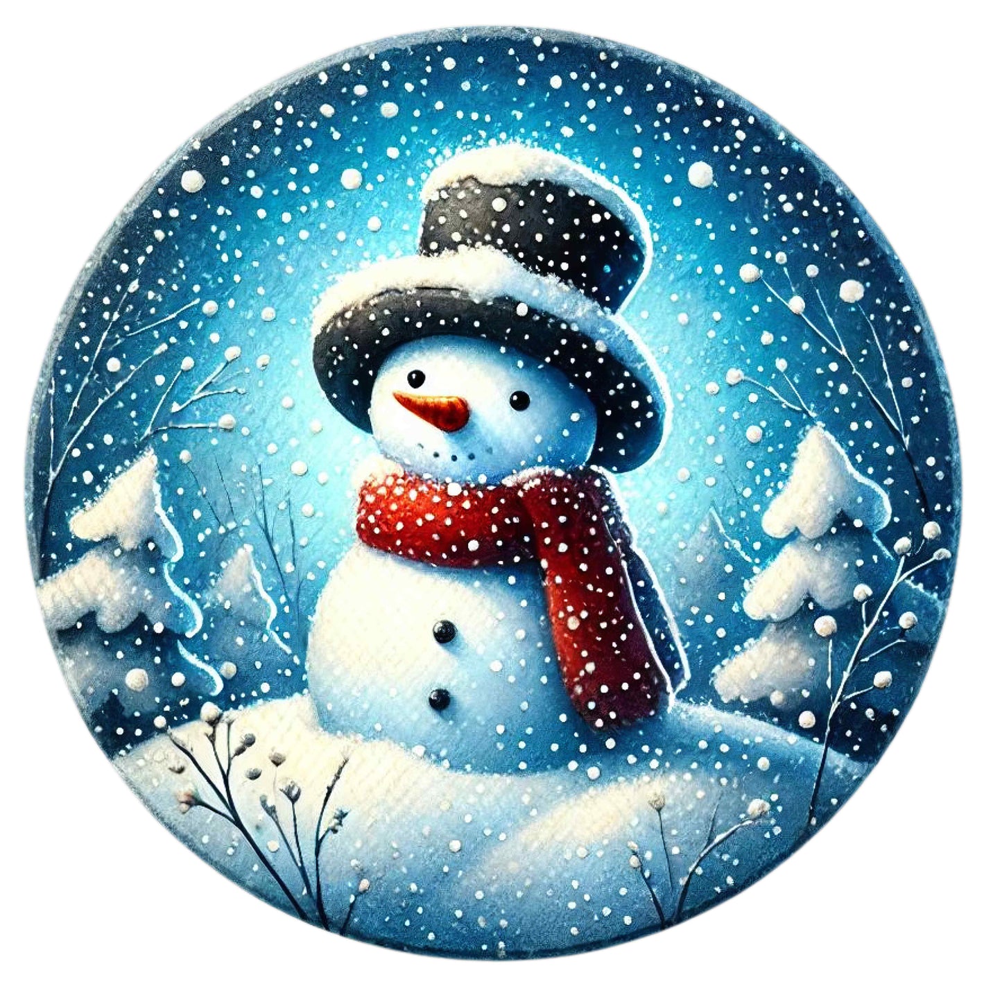 Snowman Blue Round Canvas